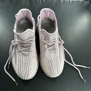 KM Knit Sneakers 7 Lavender Grey Striped Lace Up Lightweight Breathable